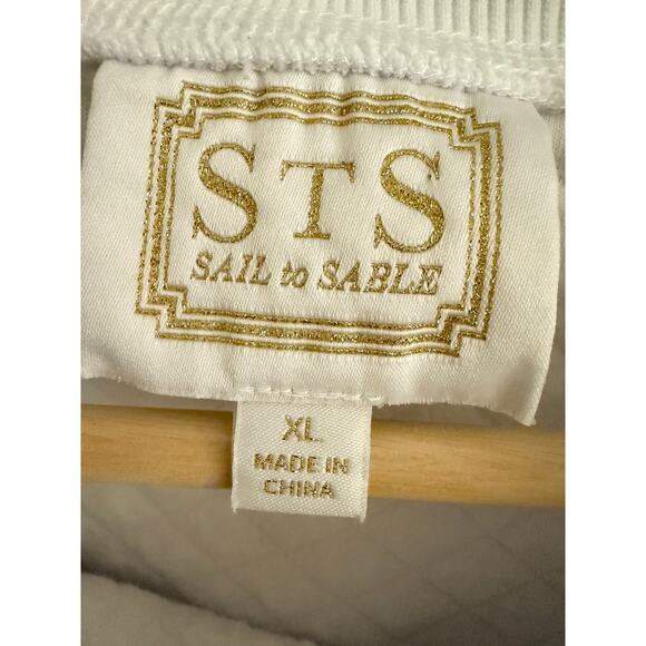 Sail to Sable White Quilted Puff Sleeve Sweatshirt XL Classic Pullover Top - Picture 3 of 7